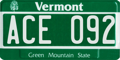 VT license plate ACE092