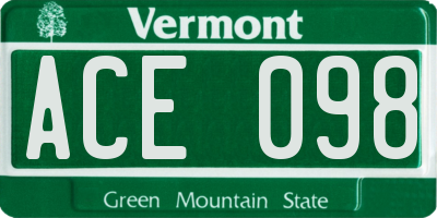 VT license plate ACE098