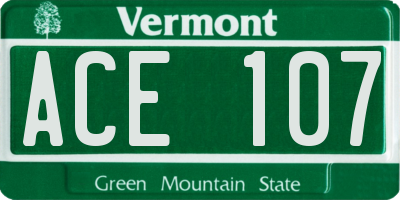 VT license plate ACE107