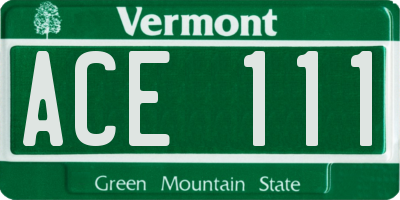 VT license plate ACE111