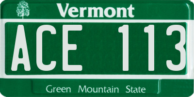 VT license plate ACE113