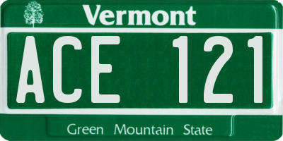 VT license plate ACE121