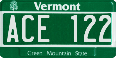 VT license plate ACE122