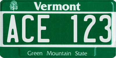 VT license plate ACE123