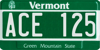 VT license plate ACE125