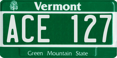 VT license plate ACE127