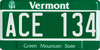 VT license plate ACE134