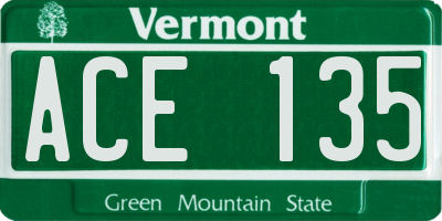 VT license plate ACE135