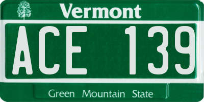 VT license plate ACE139