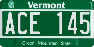 VT license plate ACE145