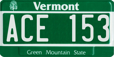 VT license plate ACE153