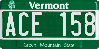 VT license plate ACE158