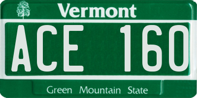 VT license plate ACE160