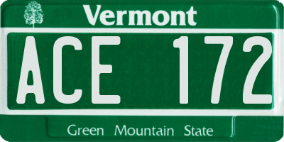 VT license plate ACE172