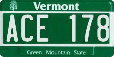 VT license plate ACE178