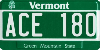 VT license plate ACE180