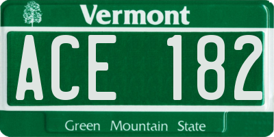 VT license plate ACE182