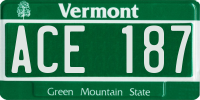 VT license plate ACE187