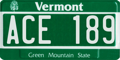 VT license plate ACE189