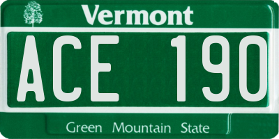 VT license plate ACE190