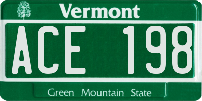 VT license plate ACE198