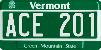 VT license plate ACE201