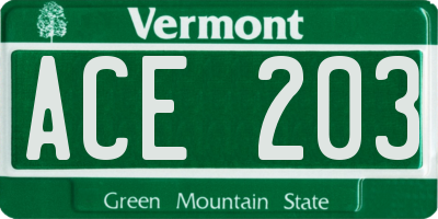 VT license plate ACE203