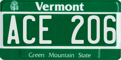 VT license plate ACE206