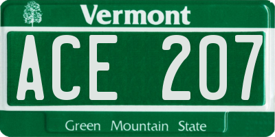 VT license plate ACE207