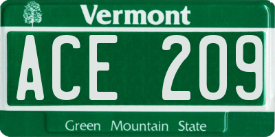 VT license plate ACE209