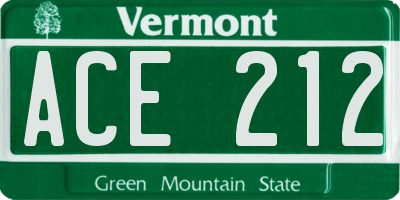 VT license plate ACE212