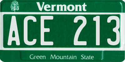 VT license plate ACE213