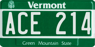 VT license plate ACE214