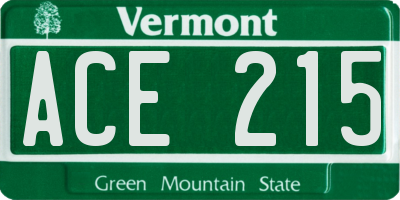 VT license plate ACE215