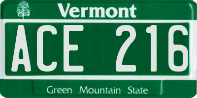 VT license plate ACE216