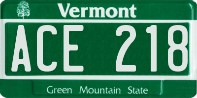 VT license plate ACE218