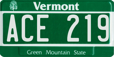 VT license plate ACE219