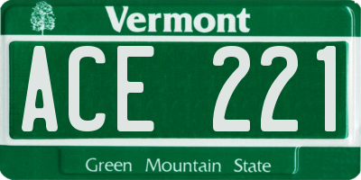 VT license plate ACE221