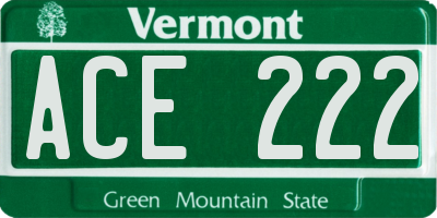 VT license plate ACE222