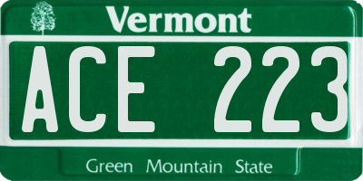 VT license plate ACE223