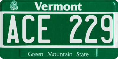 VT license plate ACE229