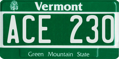 VT license plate ACE230