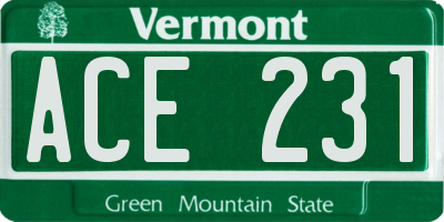 VT license plate ACE231