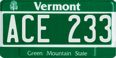 VT license plate ACE233