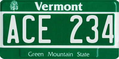 VT license plate ACE234