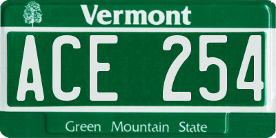 VT license plate ACE254