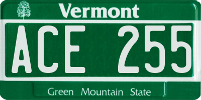 VT license plate ACE255