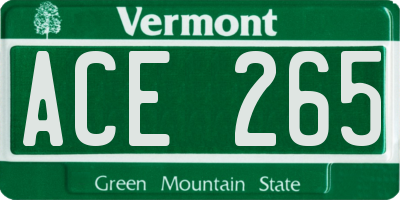 VT license plate ACE265