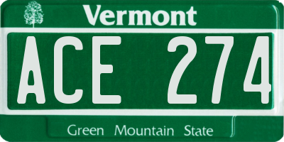 VT license plate ACE274