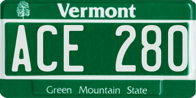 VT license plate ACE280